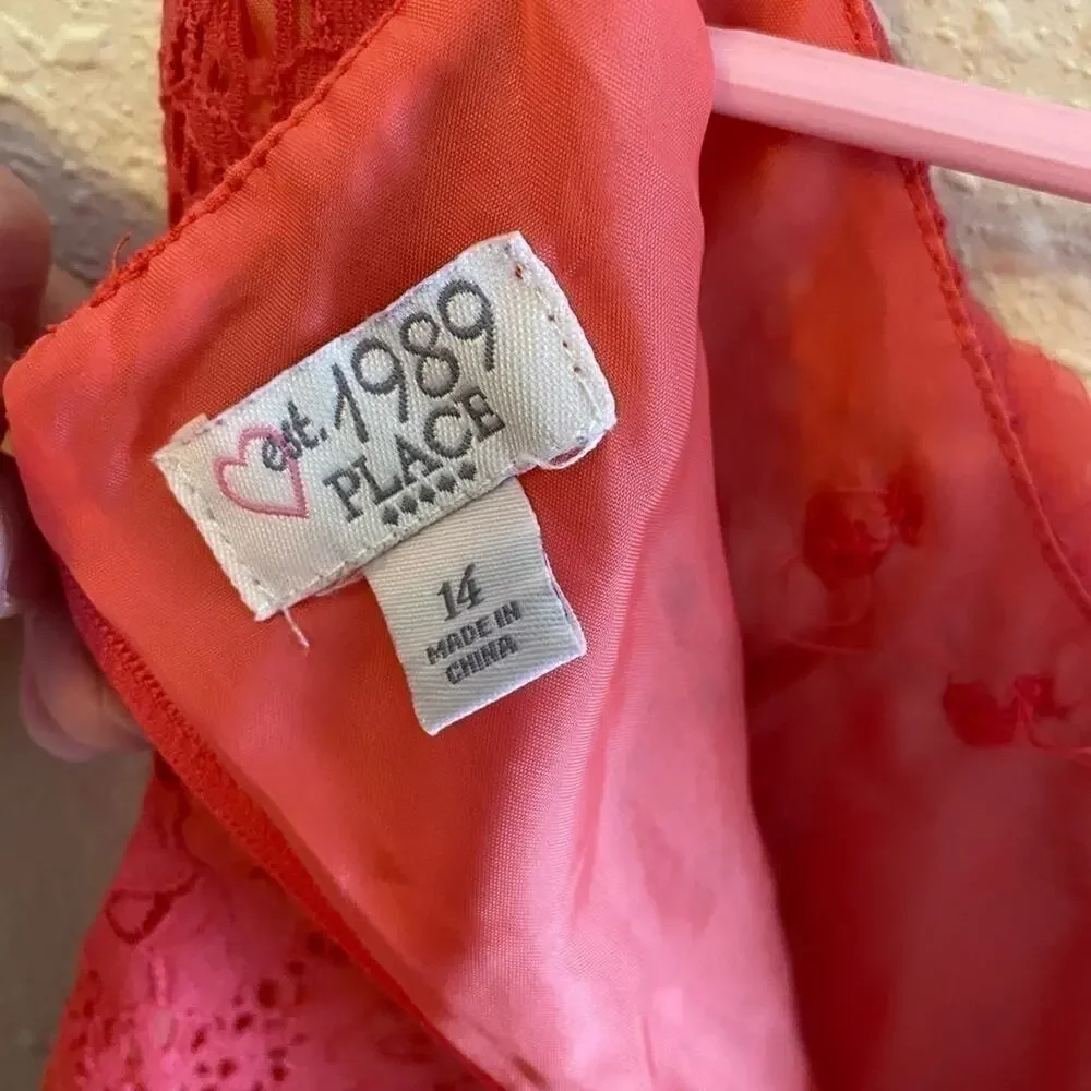 Children’s‎ Place Coral Pink Sleeveless Lined Lace Girl’s Dress Size 14 - Picture 4 of 5